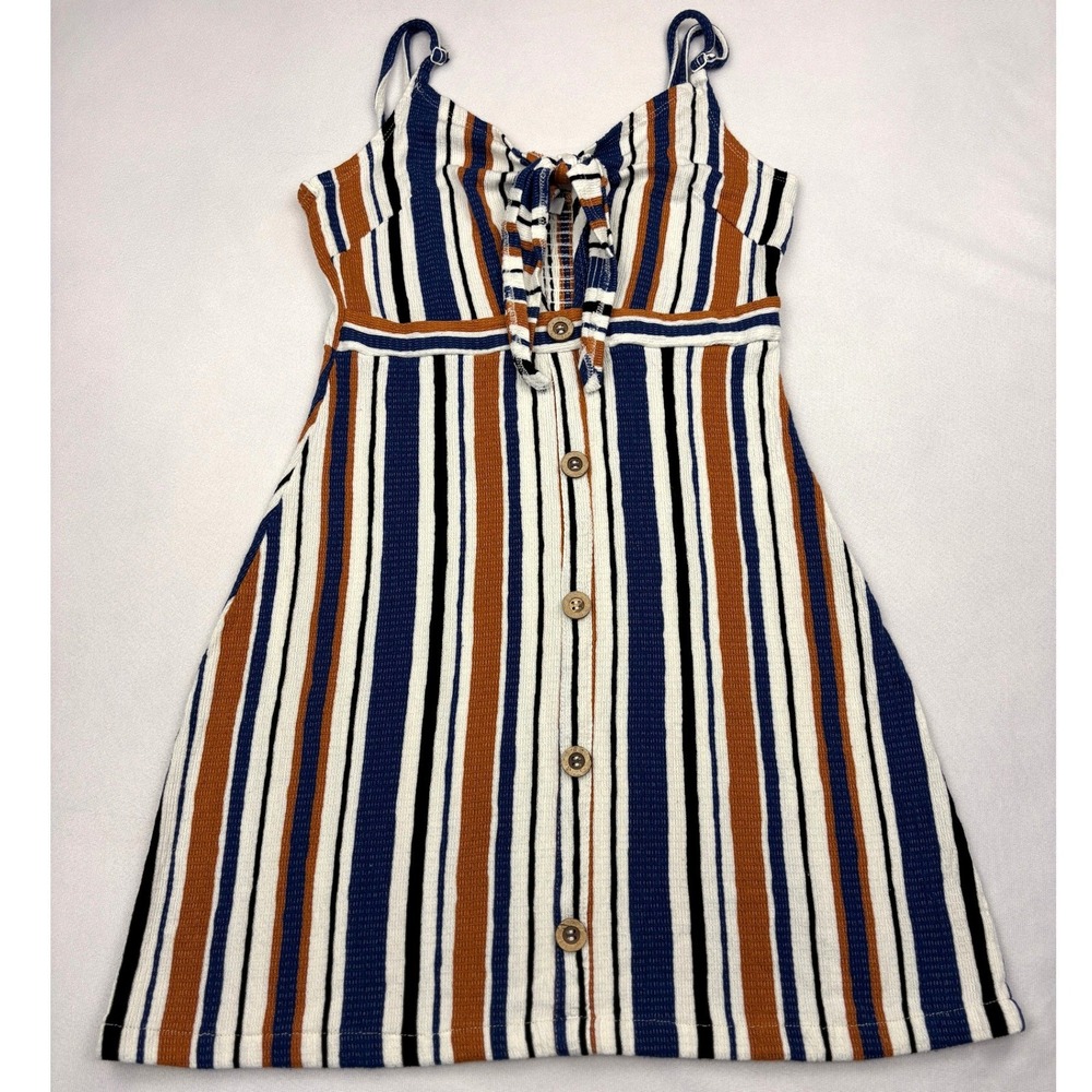 Love‎ Tree Striped Cami Mini Dress Womens Small S Sweetheart Tie Front Smocked